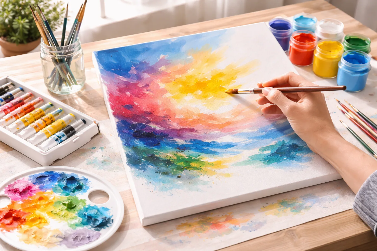 Acrylmalerei f&uuml;r Anf&auml;nger mit Farben und Leinwand