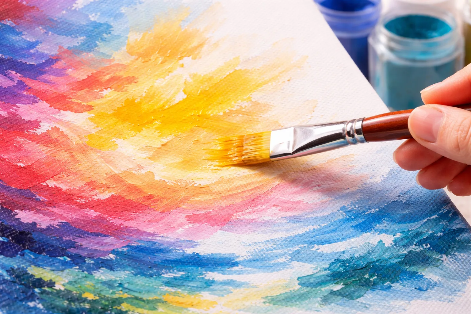 Acrylmalerei Technik mit Pinsel und Farbschichten