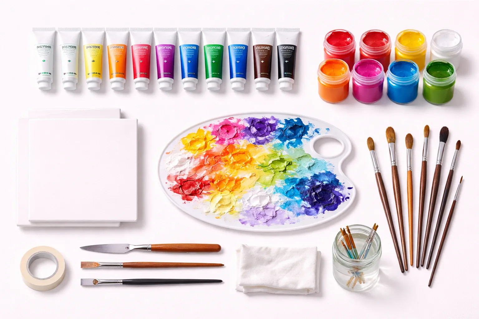 Acrylmalerei Zubehör mit Farben und Pinseln