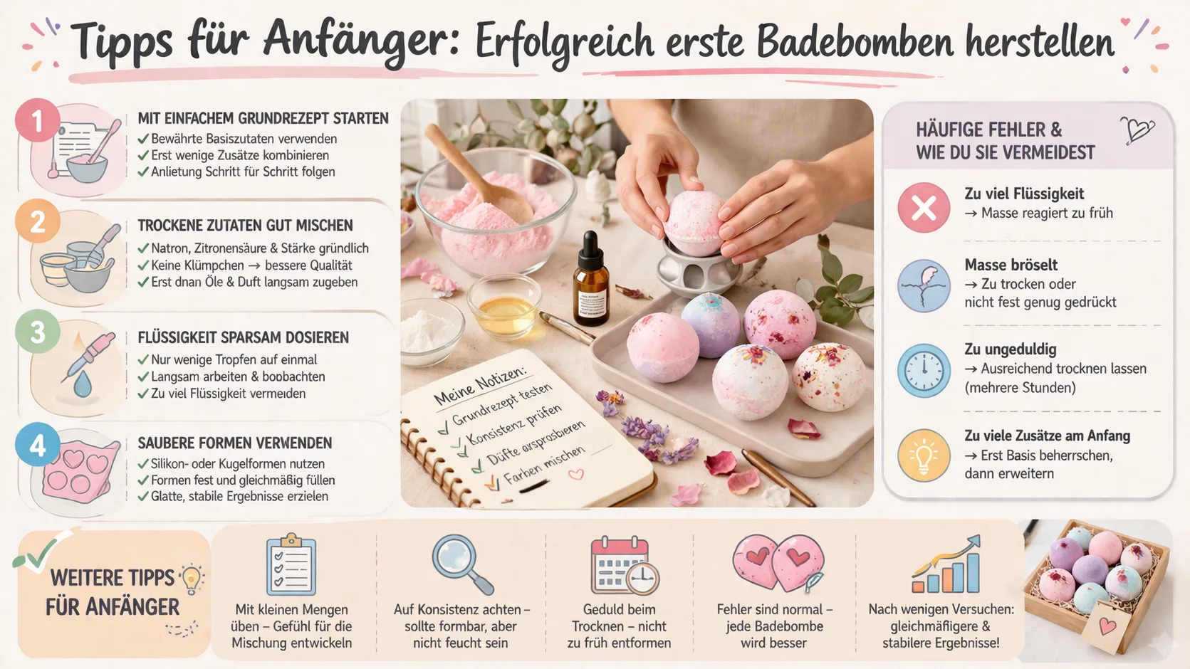 Badebomben herstellen Tipps für Anfänger