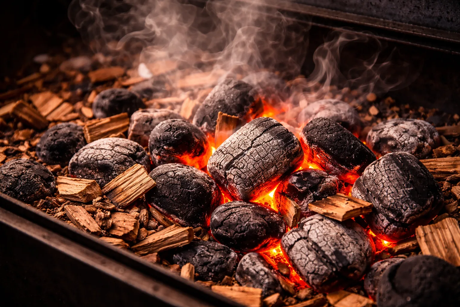 BBQ Smoken Holz und Glut Kontrolle