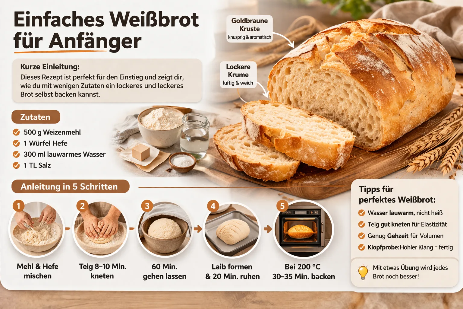 Brot backen einfaches Weissbrot Rezept f&uuml;r anf&auml;nger