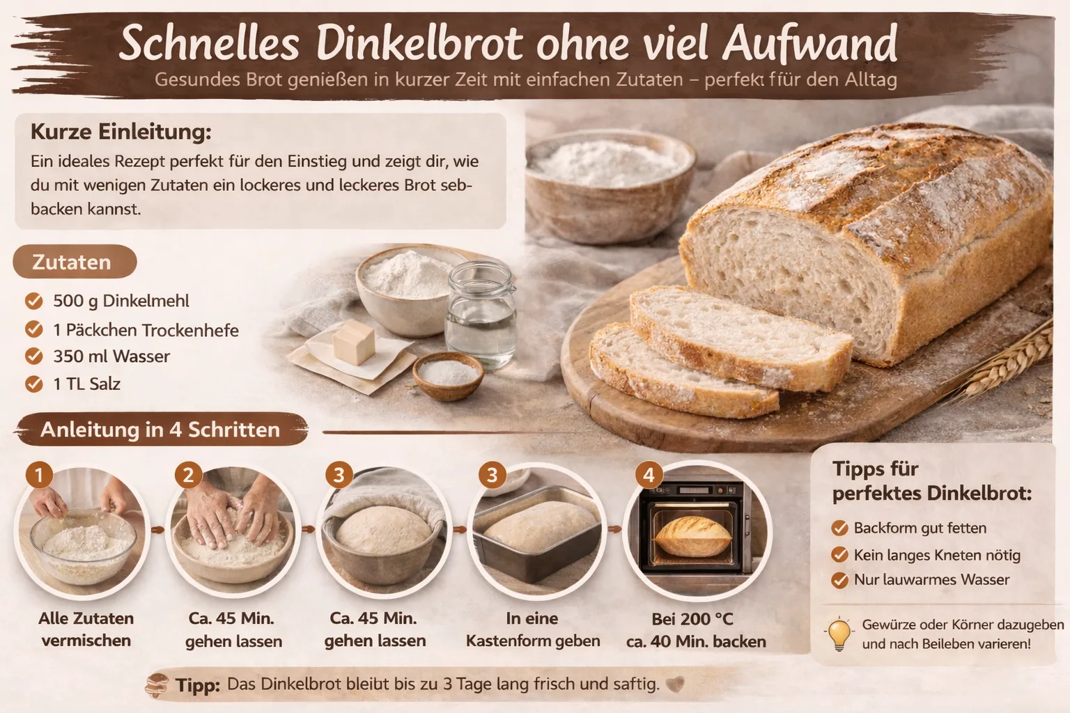 Brot backen Rezept Dinkelbrot ohne viel Aufwand