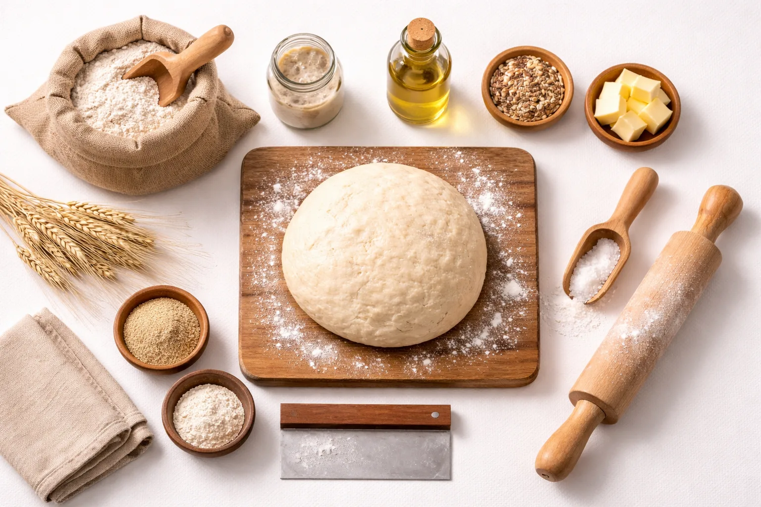 Brot backen Zubehör mit Mehl und Zutaten