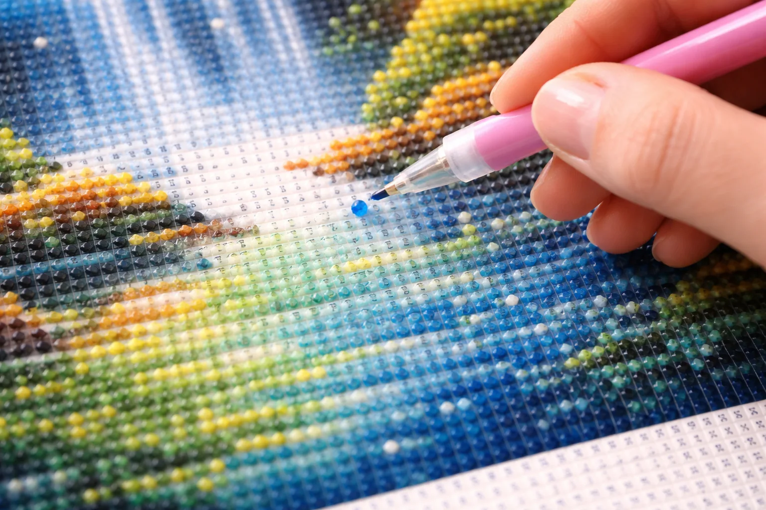 Diamond Painting Technik mit Stift und kleinen Steinchen