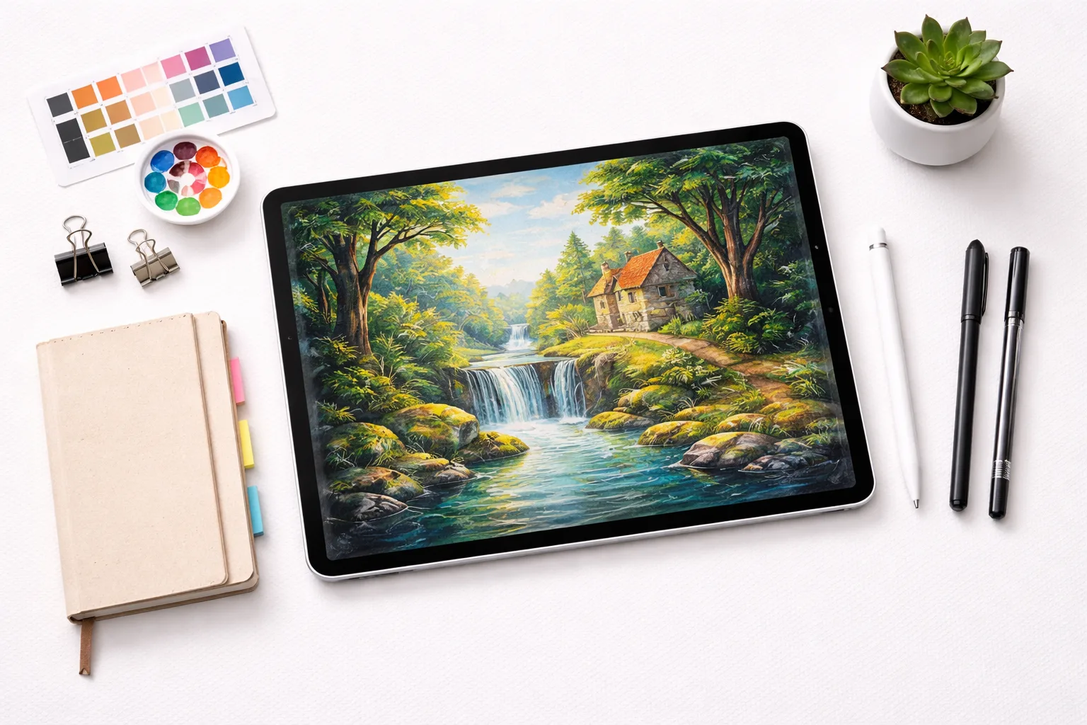 Digitale Illustration Zubehör mit Tablet und Stift