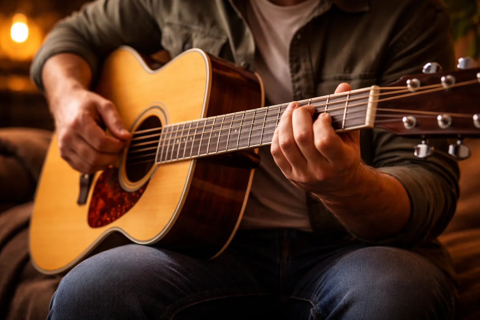 Gitarre spielen Anfänger Hände auf Saiten