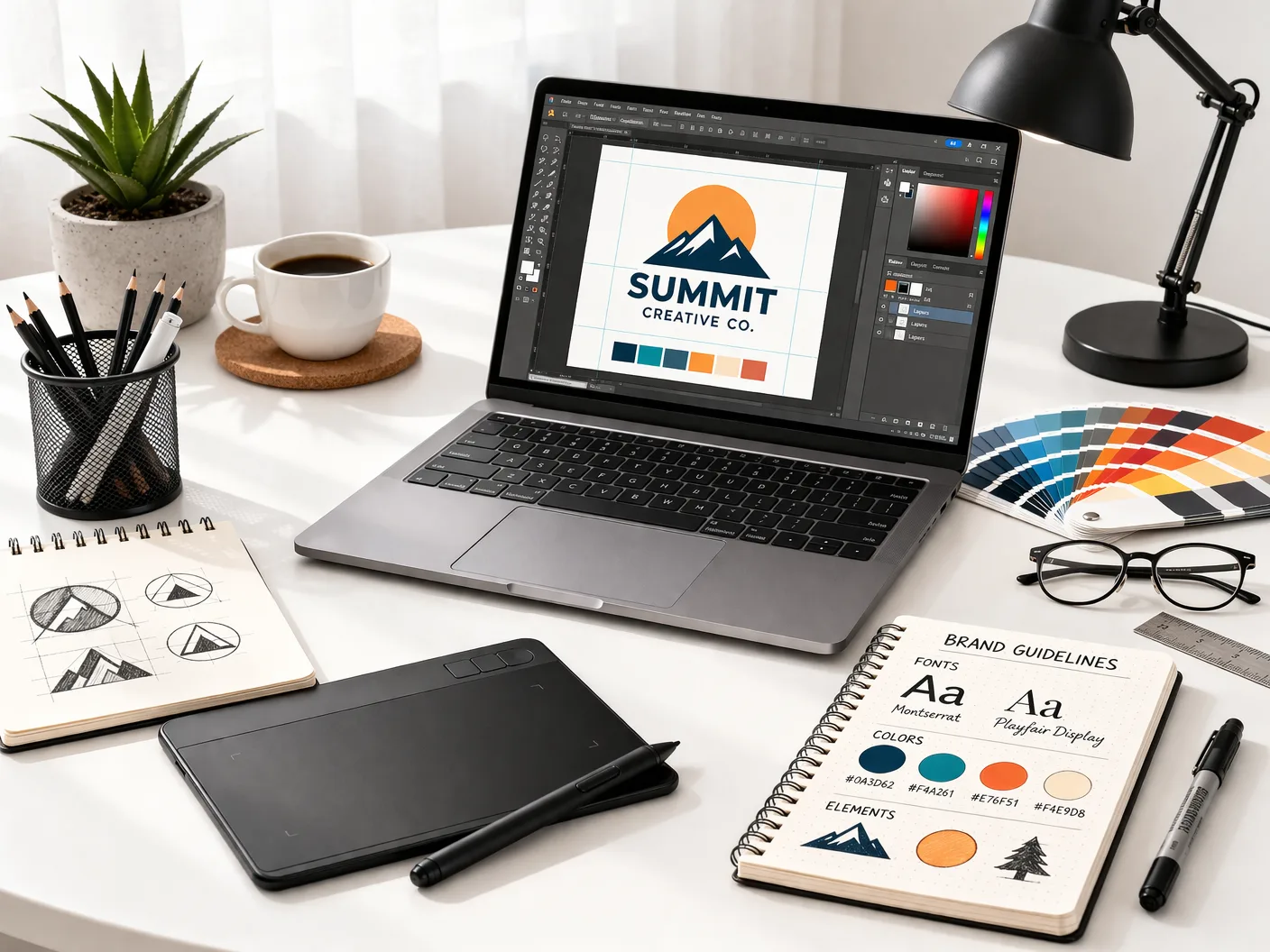 Grafikdesign für Anfänger mit Laptop und Design Software Arbeitsplatz