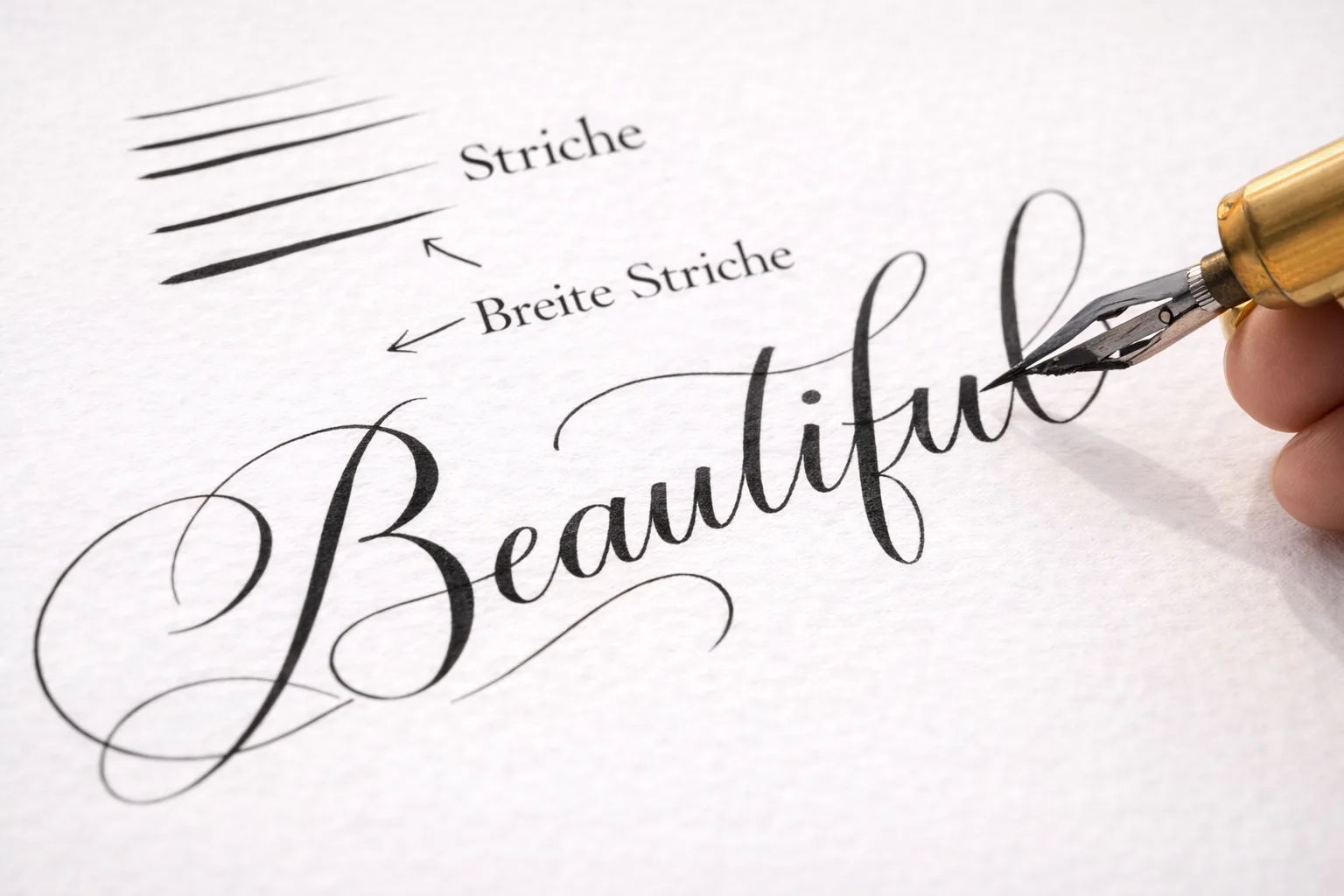 Kalligrafie Technik mit Feder und Linienführung