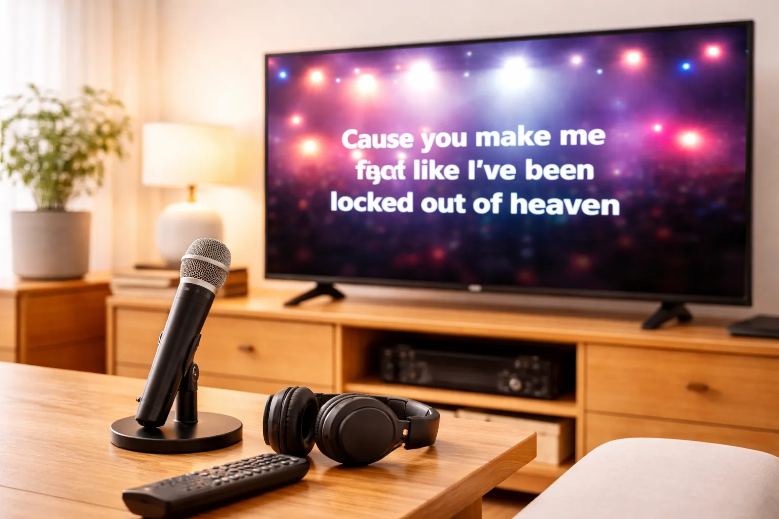 Karaoke Setup zuhause Mikrofon Bildschirm