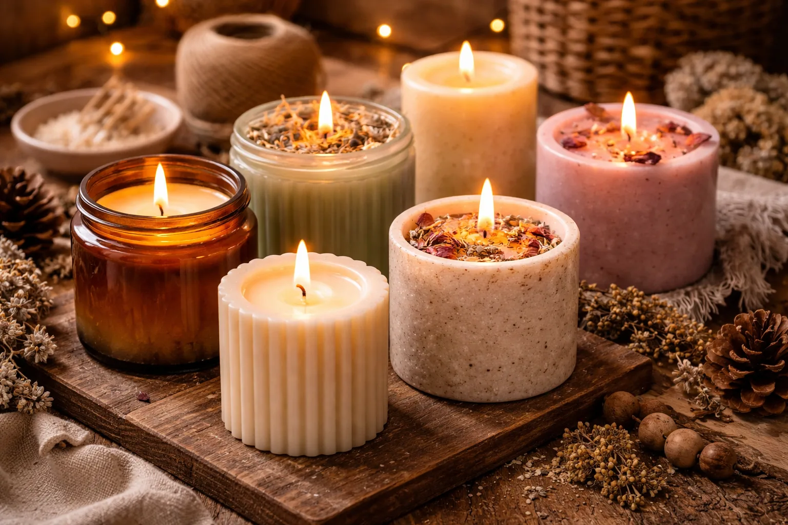 Selbstgemachte Kerzen mit verschiedenen Farben und Formen