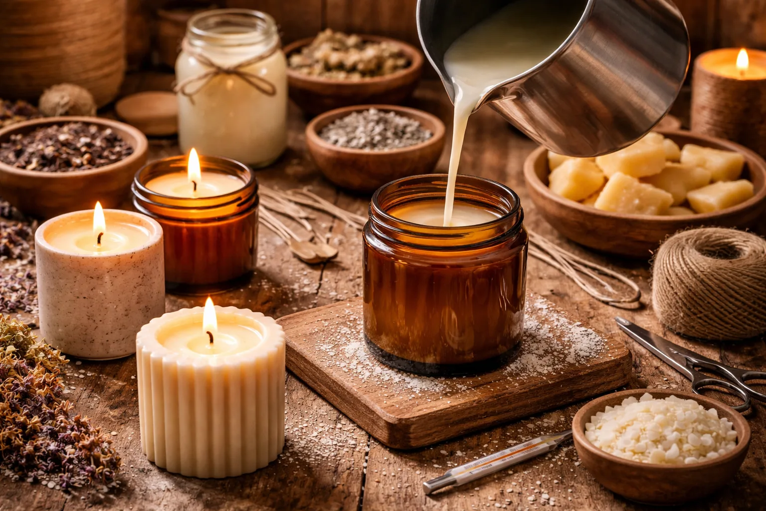 Kerzen selber machen mit Wachs und Docht zuhause