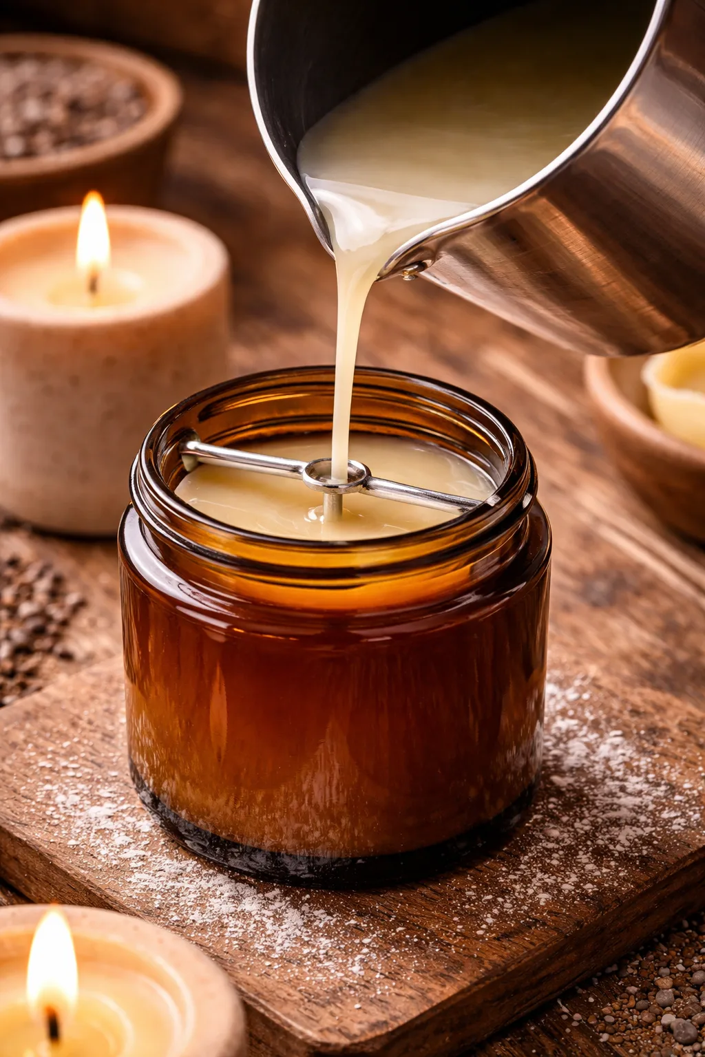 Wachs in Glas gießen beim Kerzen herstellen Anleitung