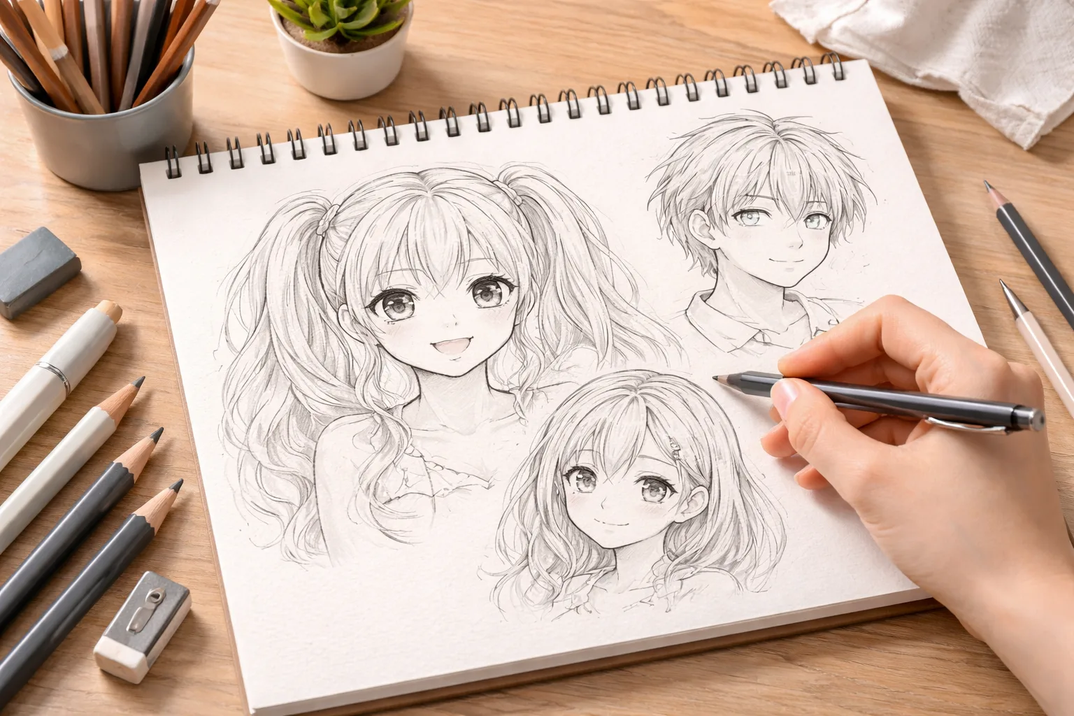 Manga zeichnen f&uuml;r Anf&auml;nger mit Skizzenbuch und Bleistift