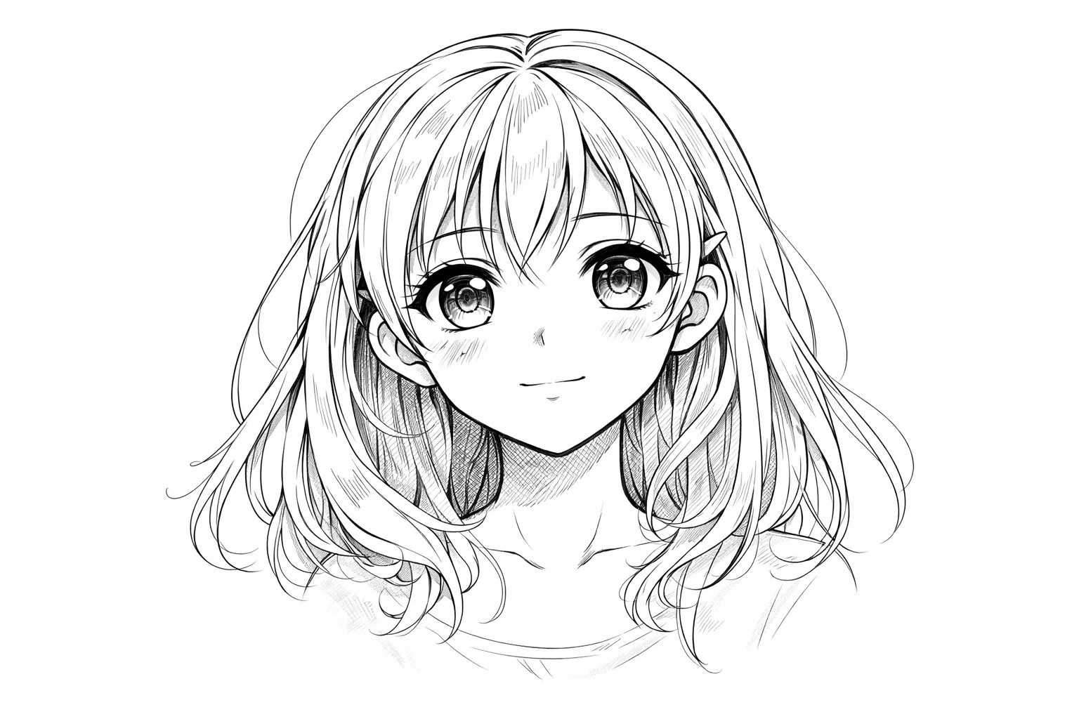 Fertige Manga Zeichnung mit klaren Linien und Schattierung