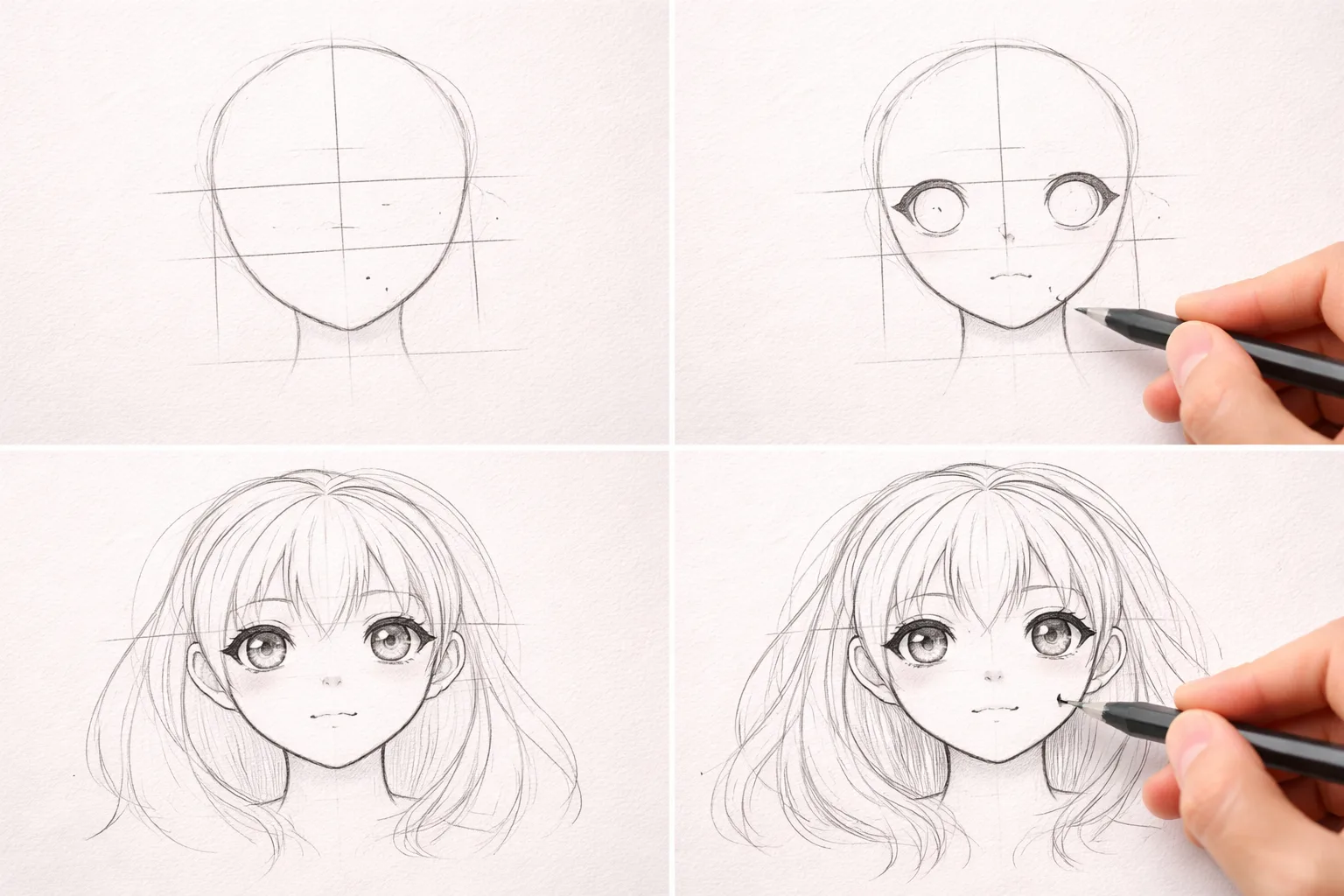 Manga Gesicht zeichnen Schritt f&uuml;r Schritt mit Hilfslinien