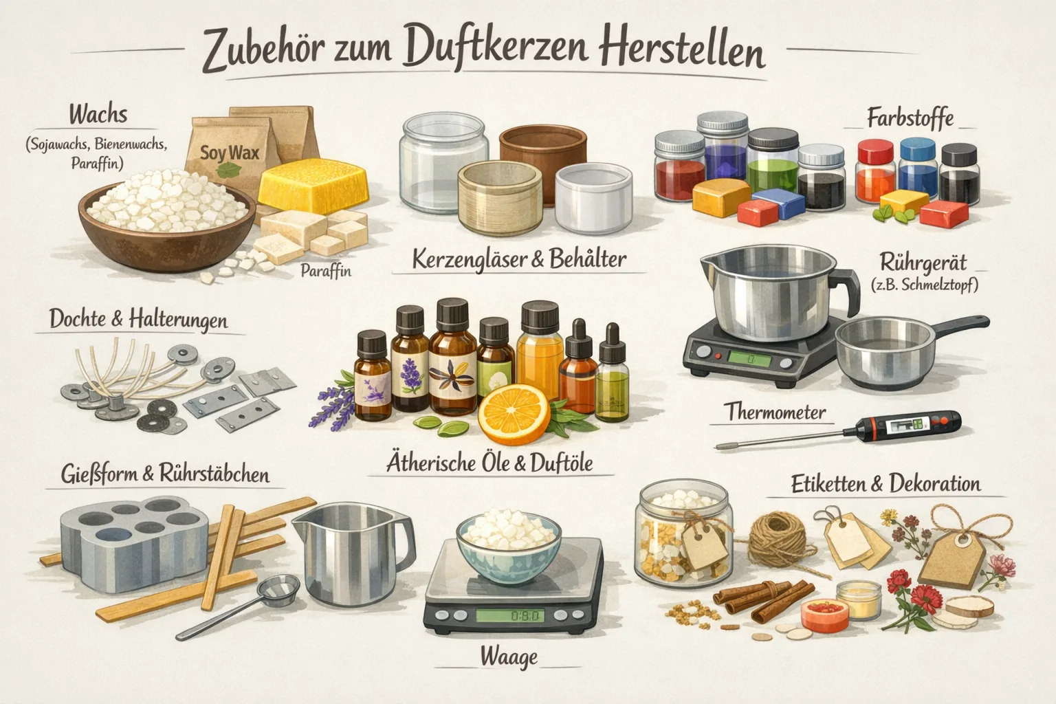 Material und zutaten zum Dufkerzen herstellen