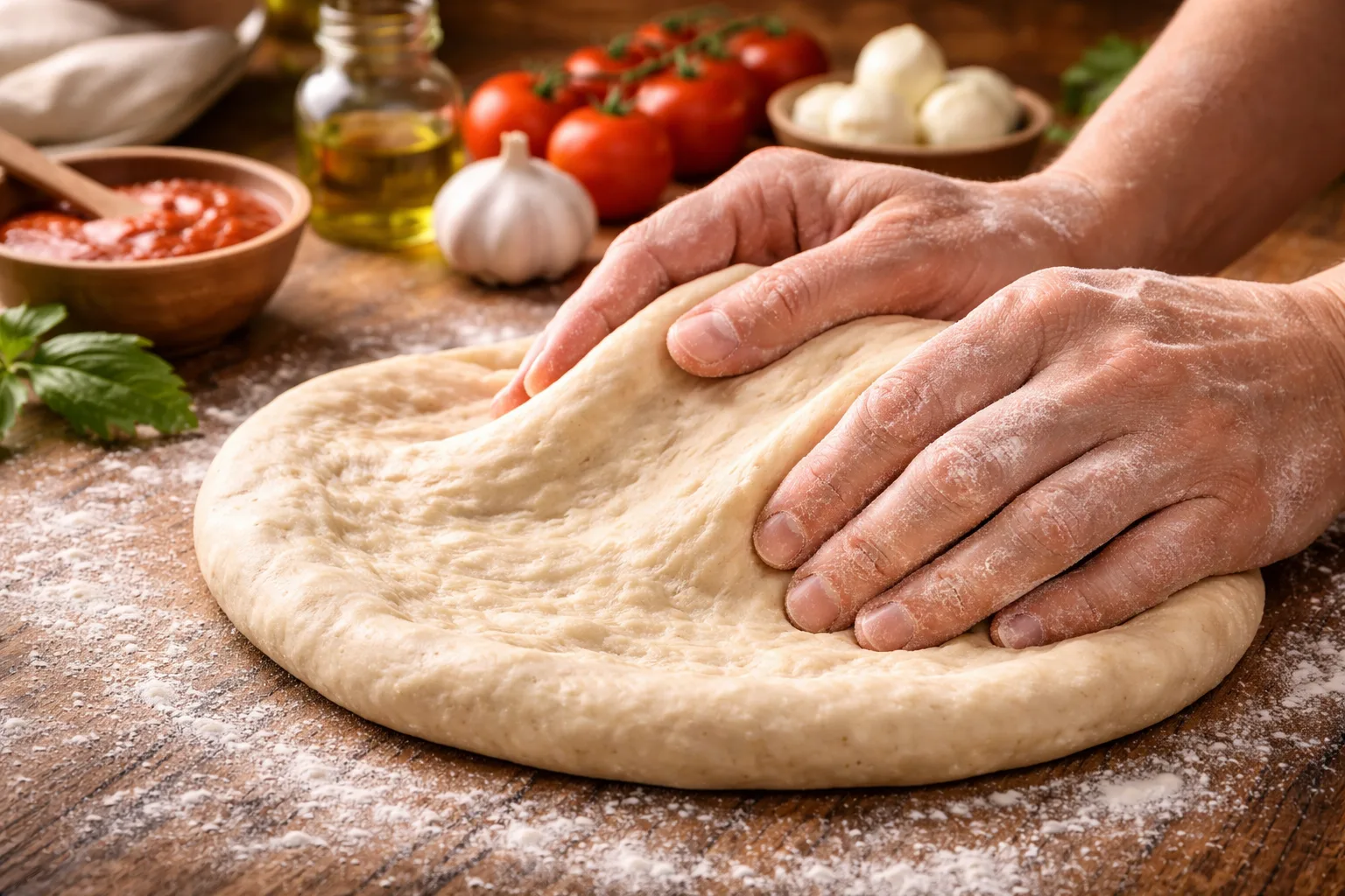 Pizzateig richtig formen ohne Nudelholz Anleitung