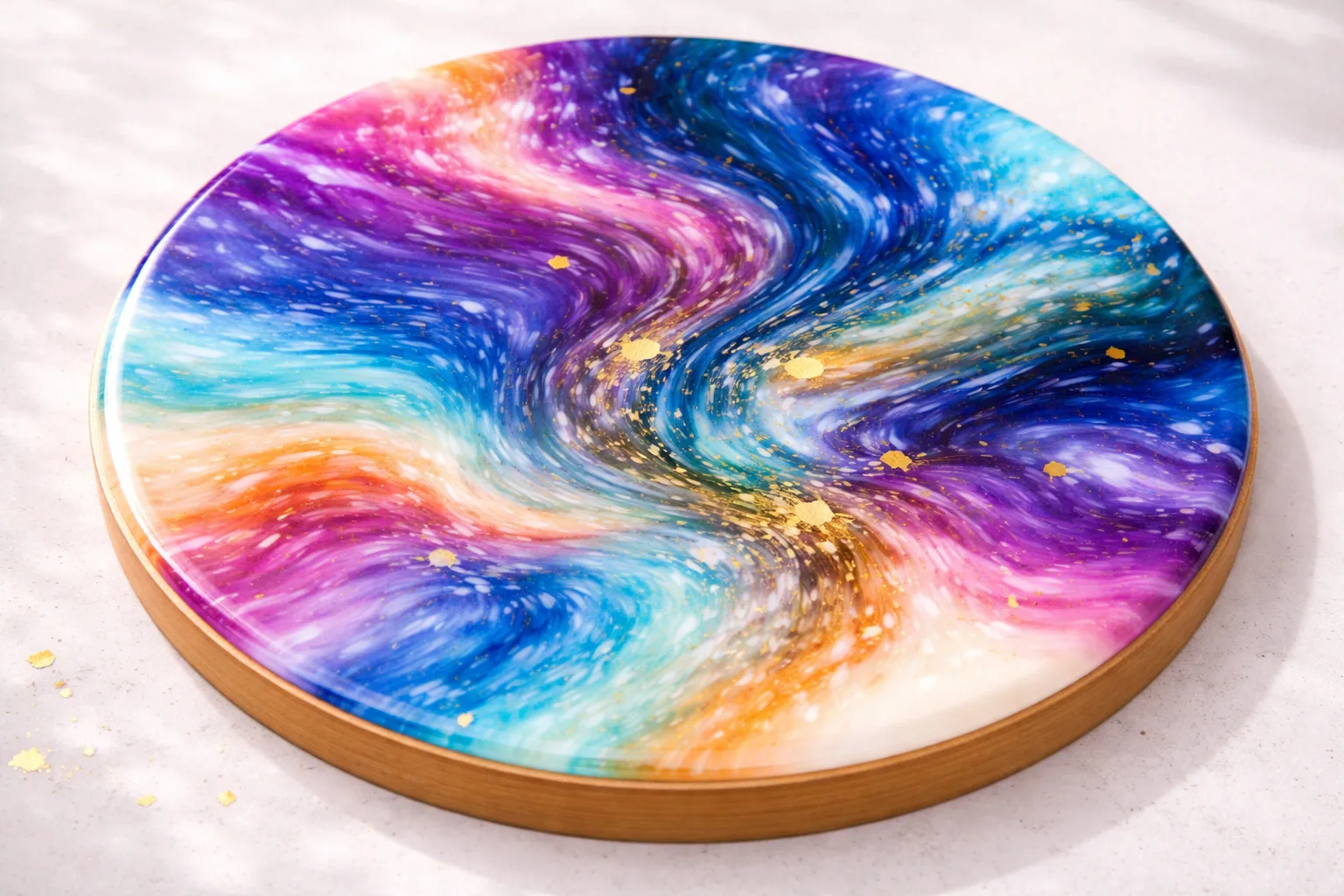 Fertiges Resin Art Kunstwerk mit glänzender Oberfläche und Farbverlauf