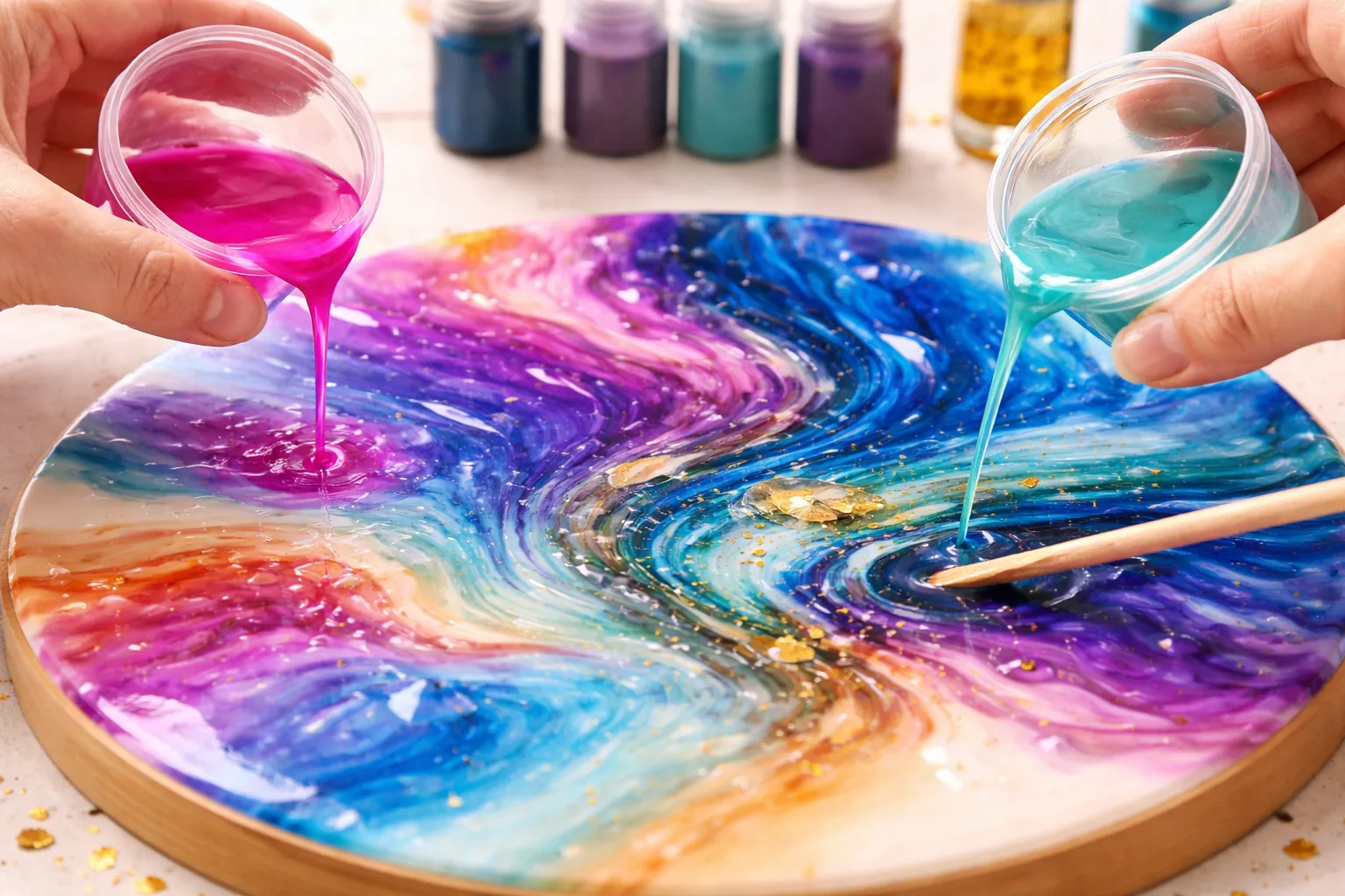 Resin Art Technik mit Epoxidharz mischen und Farben einarbeiten