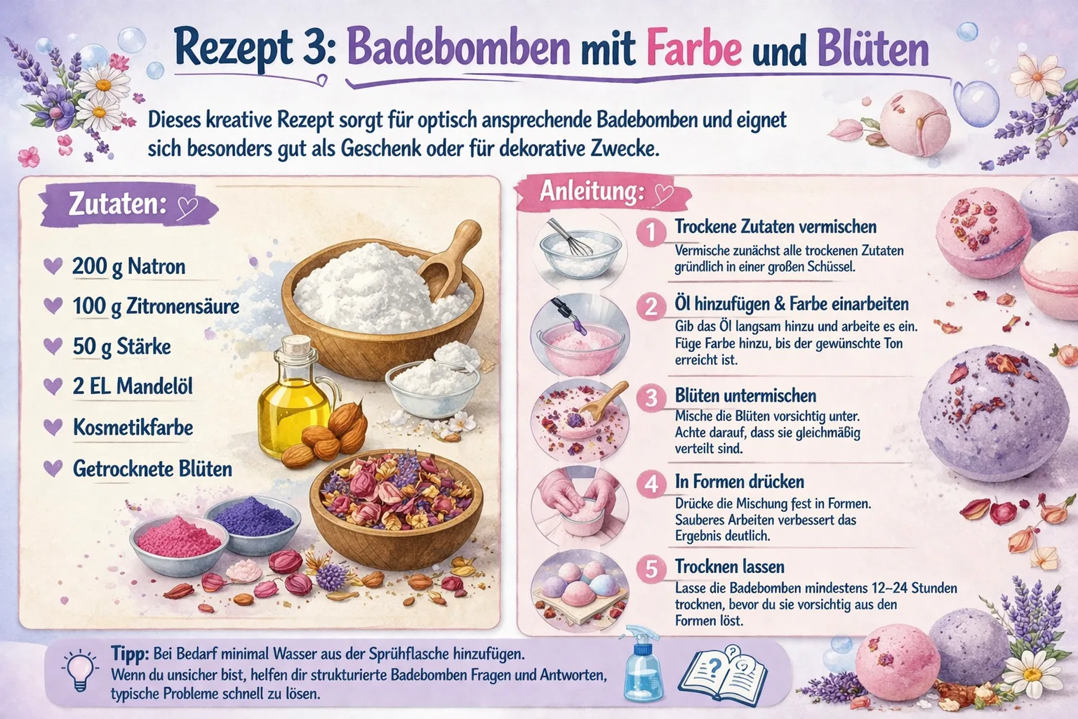 Rezept Badebomben mit Farbe und Blüten