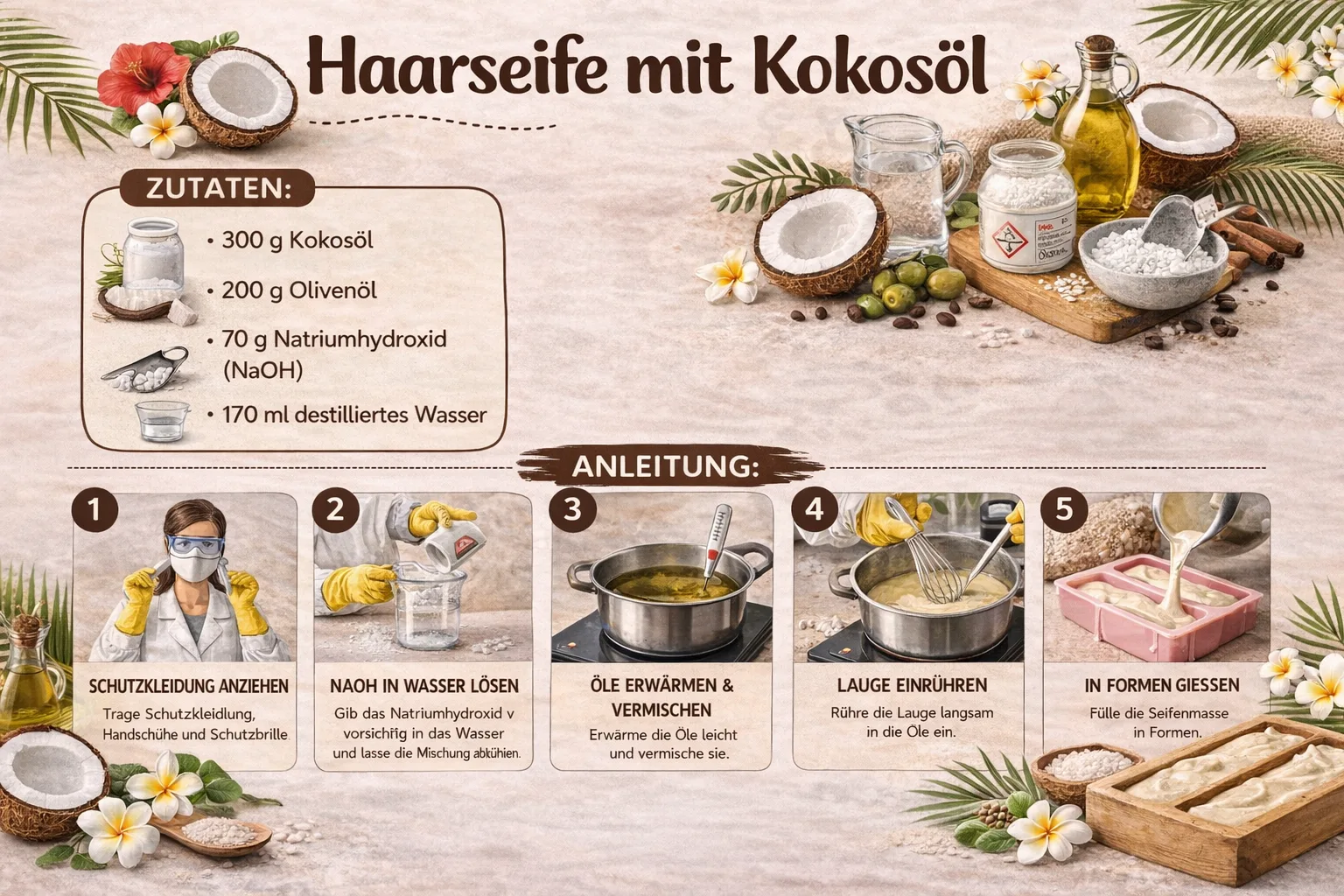 Rezept zum herstellen von Haarseife mit Kokos&ouml;l