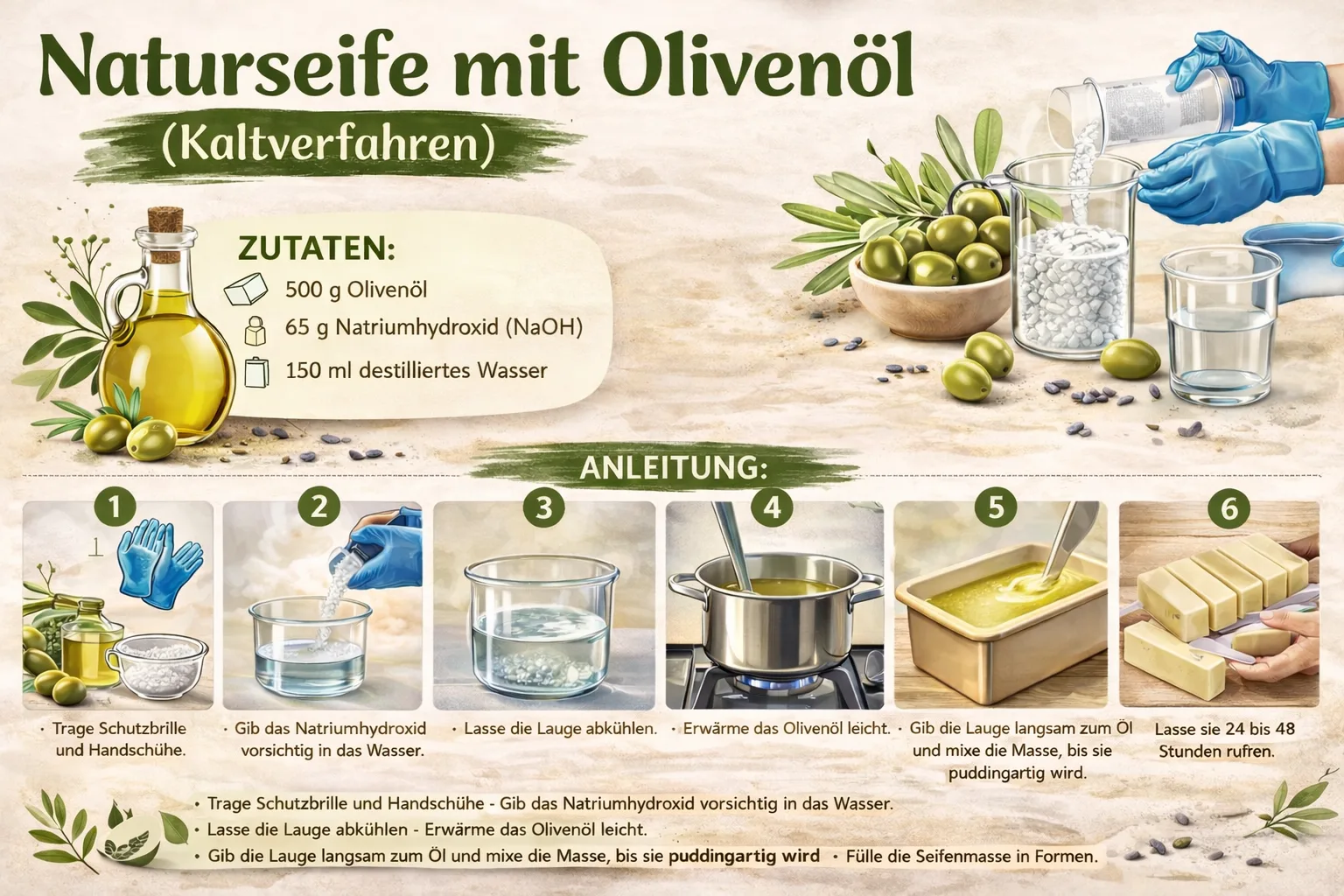 Rezept zum herstellen von Naturseife mit Oliven&ouml;l