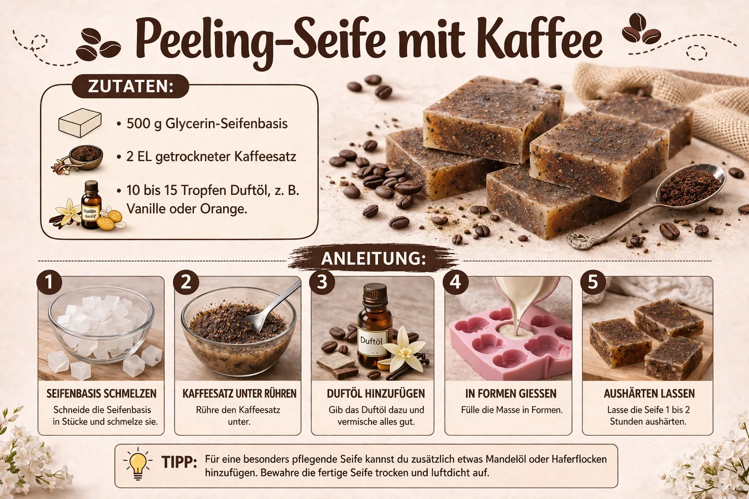 Rezept Peeling-Seife mit Kaffee herstellen